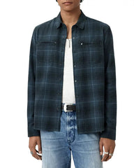 John Varvatos Dario Shirt in Brushed Plaid in Titanium Blue