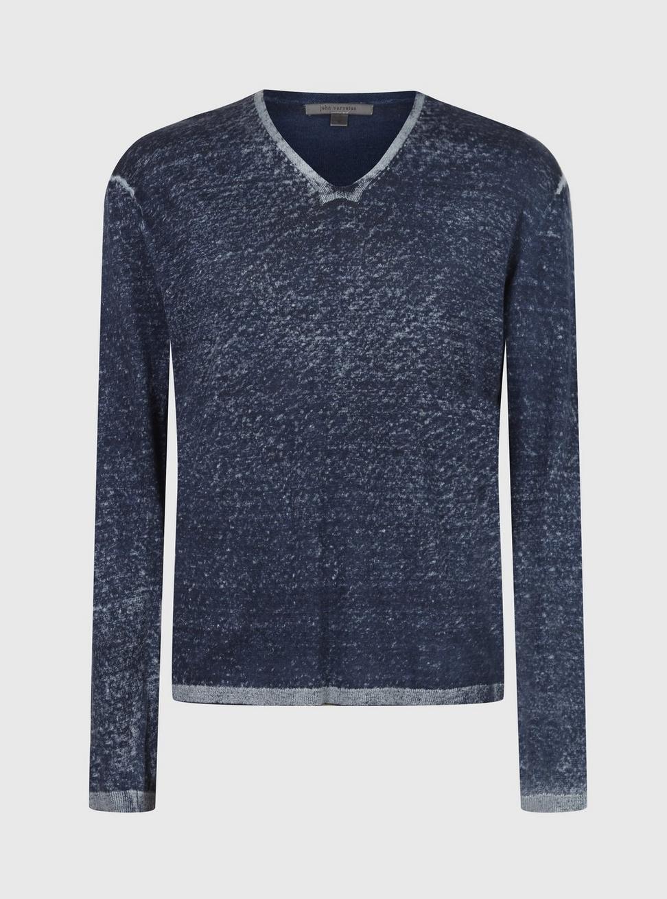 John Varvatos Linen V-Neck Sweater in Navy