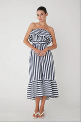 JS71 Karoline Dress in Navy White Stripe
