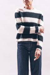 Jumper 1234 Broken Stripe Crew in Limestone Black