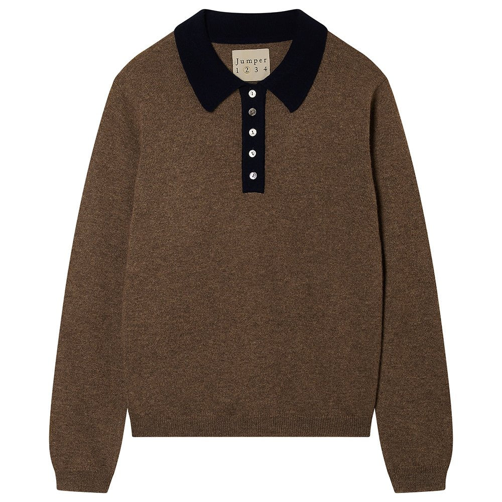 Jumper1234 Cashmere Contrast Polo in Moose and Navy