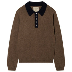 Jumper1234 Cashmere Contrast Polo in Moose and Navy
