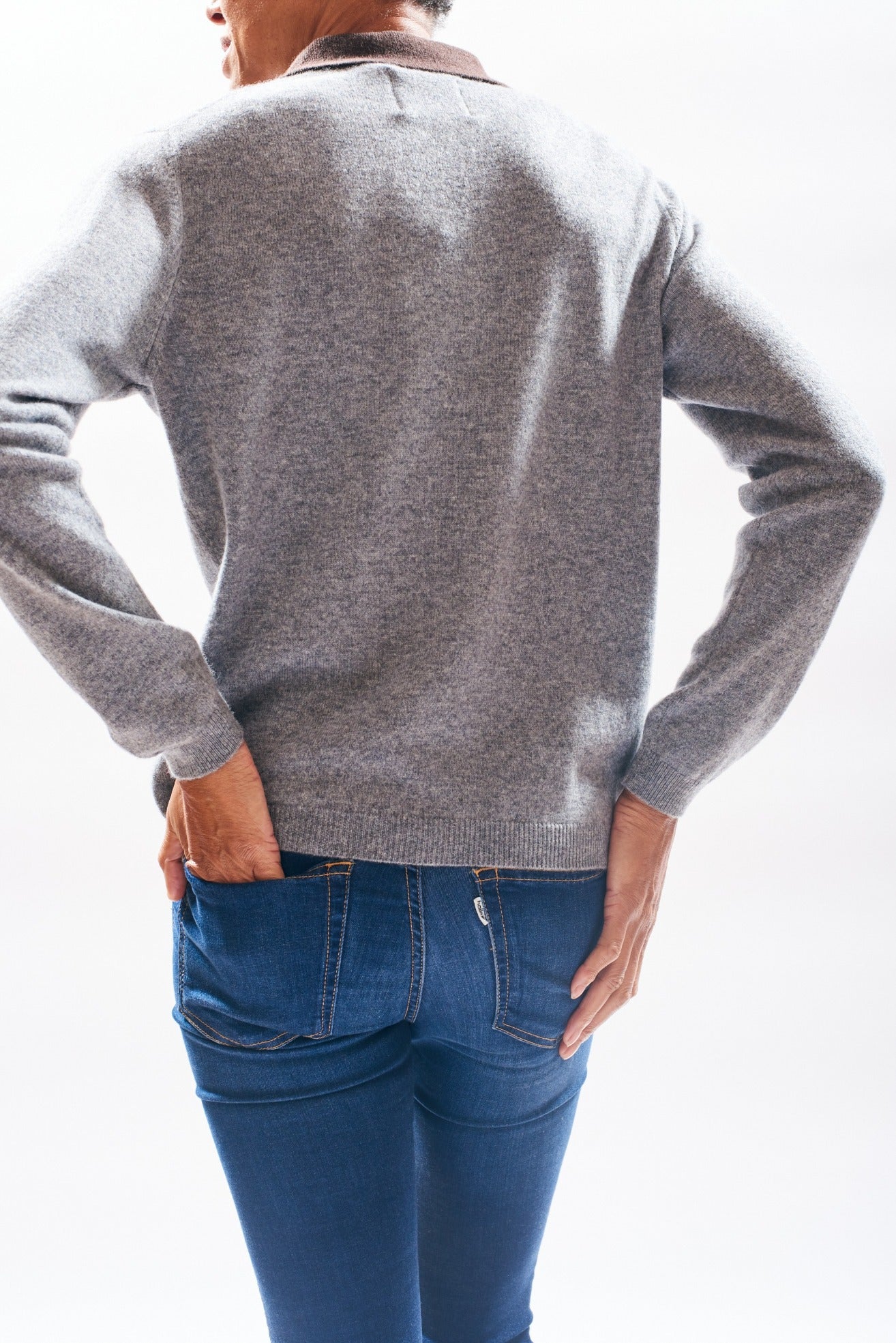 Jumper1234 Cashmere Contrast Polo in Moose and Navy