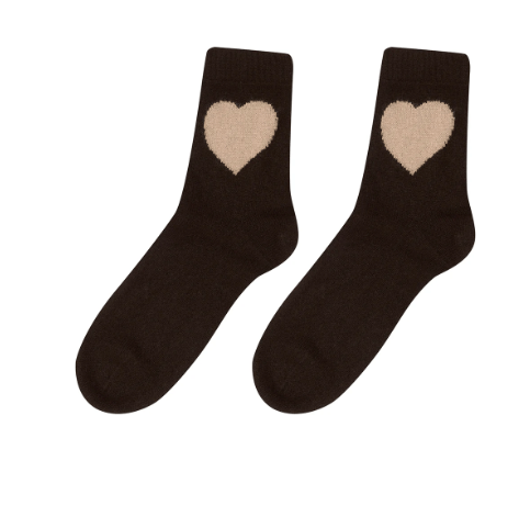 Jumper1234 Cashmere Heart Socks in Dark Brown