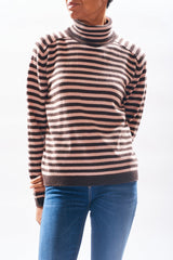 Jumper1234 Narrow Stripe Roll Collar in Sacramento Saddle Brown