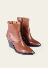 Kaanas Kade Block Heel Ankle Bootie in Cognac