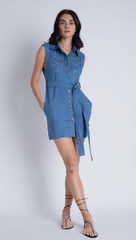 Karina Grimaldi Daniela Mini Dress in Ocean Blue