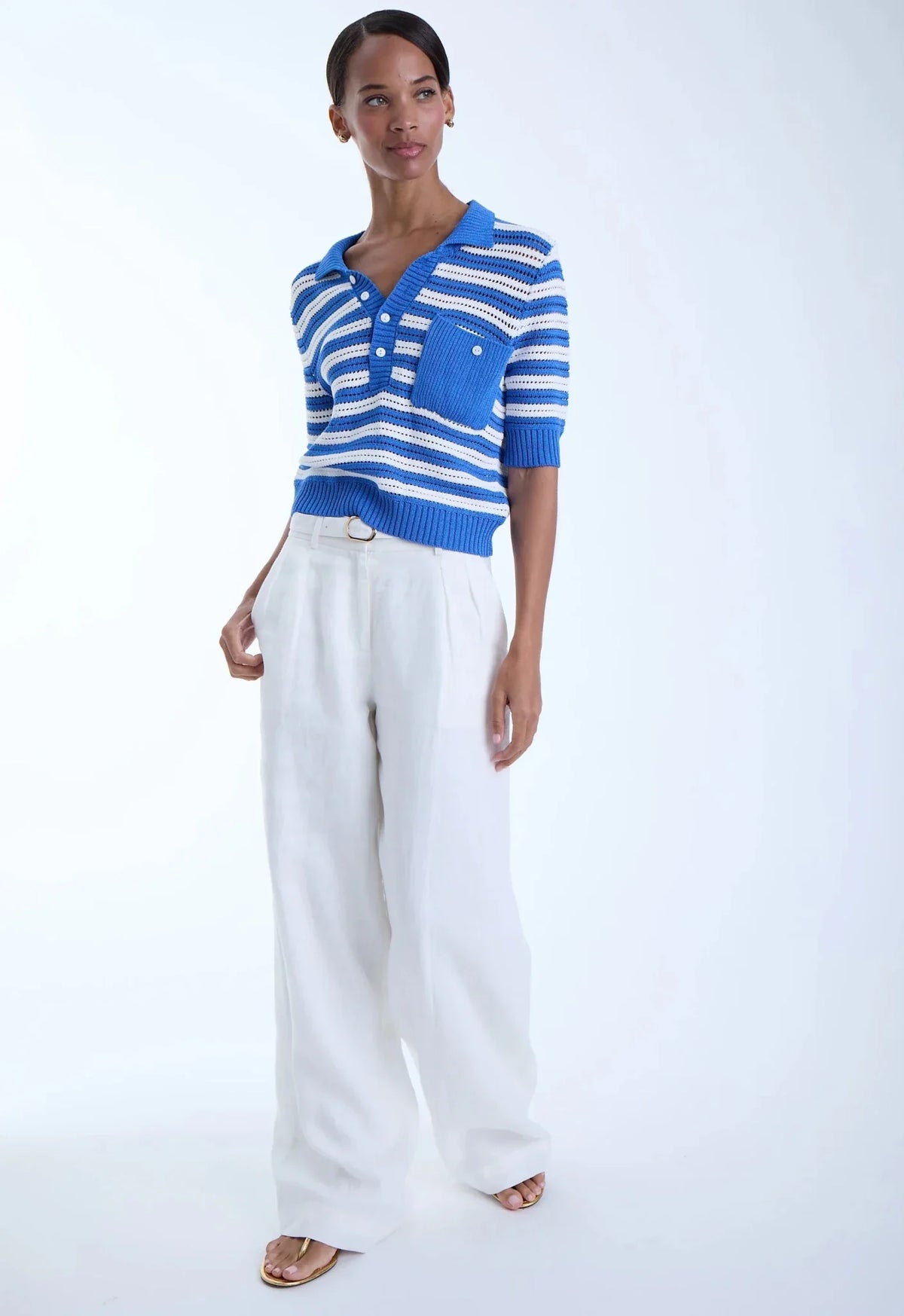 Karina Grimaldi Jasmine Knit Striped Shirt in Cobalt