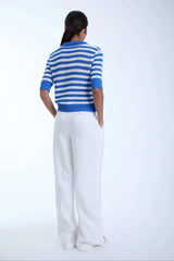 Karina Grimaldi Jasmine Knit Striped Shirt in Cobalt