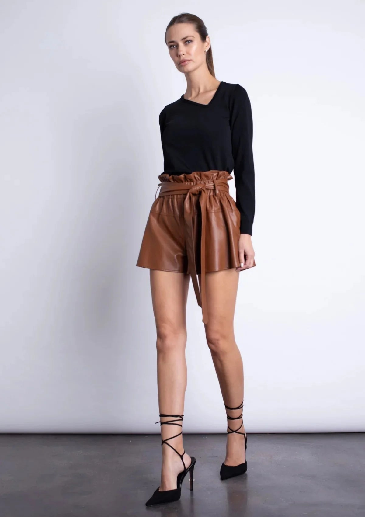 FINAL SALE Karina Grimaldi Juana Vegan Leather Shorts in Intense Rust