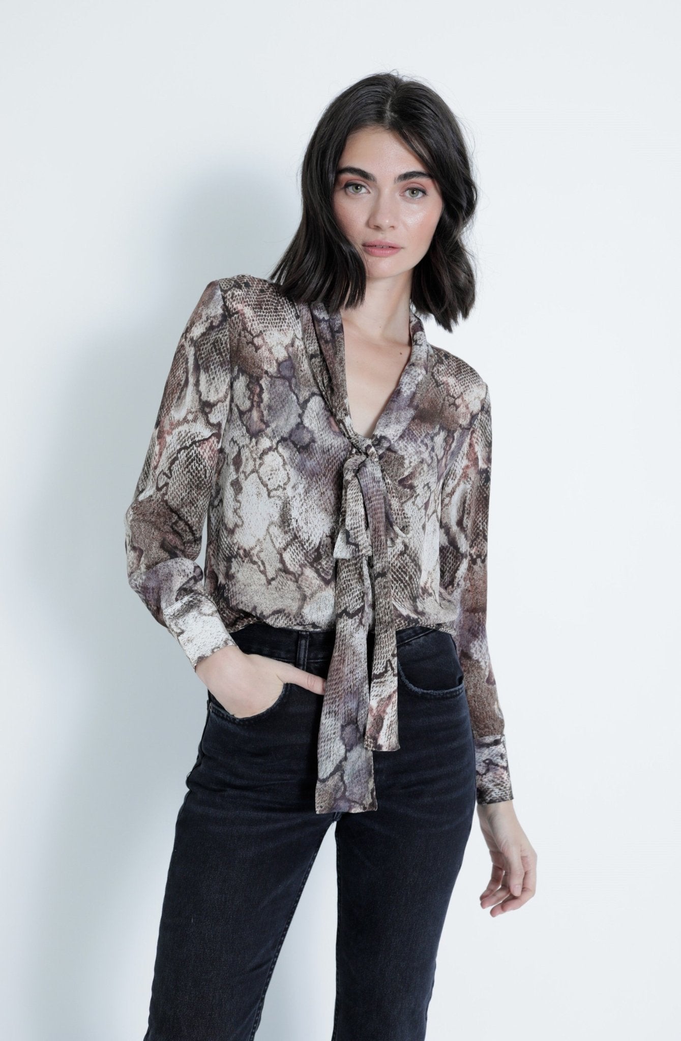 Karina Grimaldi Samantha Print Top in Natural Snake