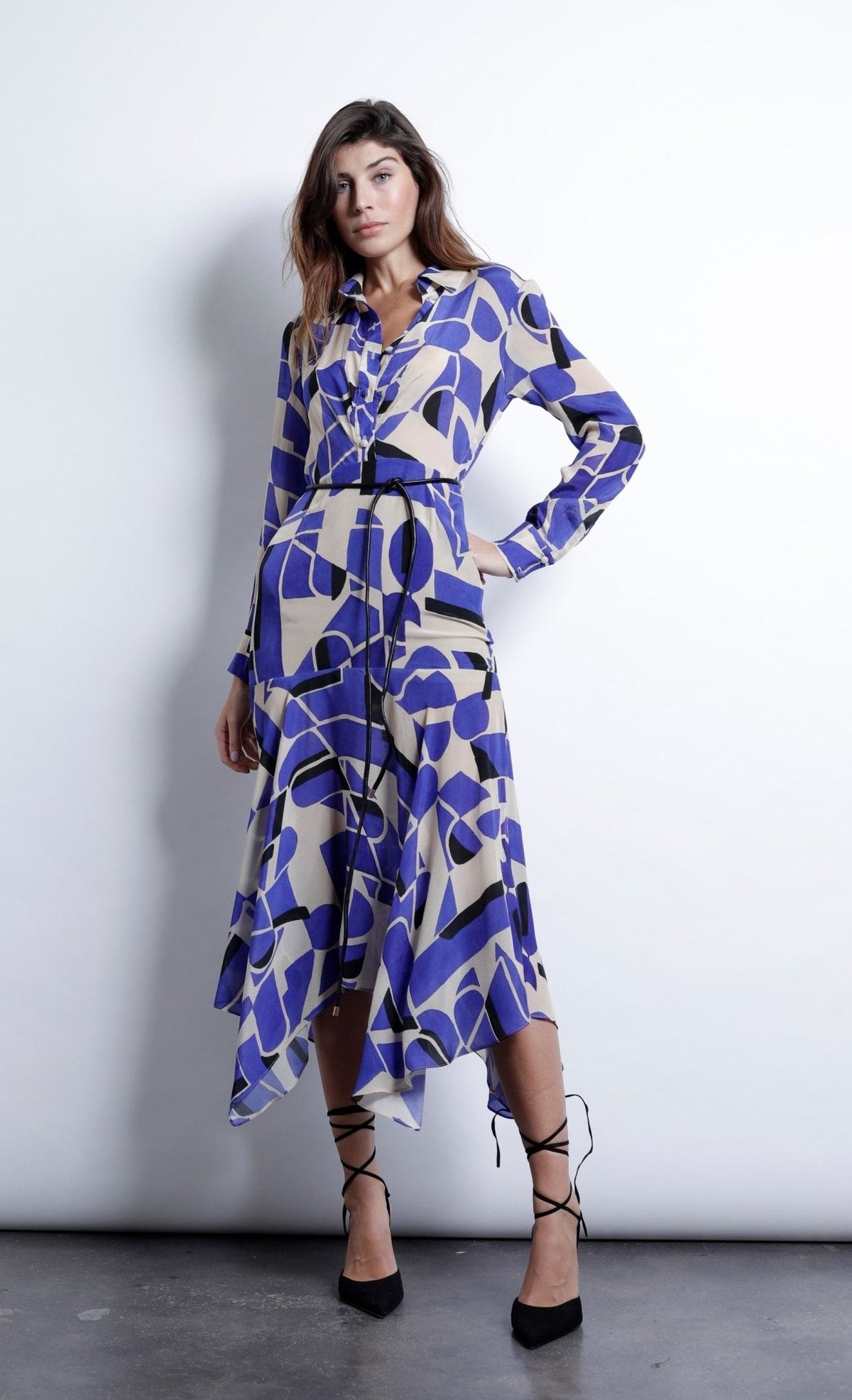 Karina Grimaldi Sienna Print Dress in Blue Geo