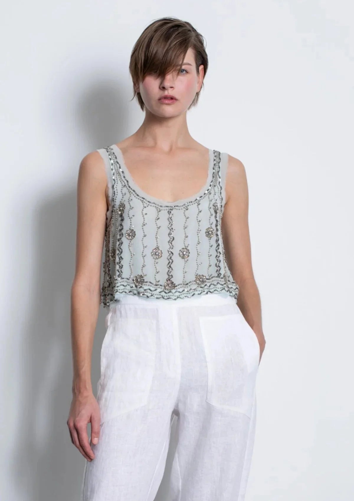 Karina Grimaldi Solana Embroidered Tank in Aqua