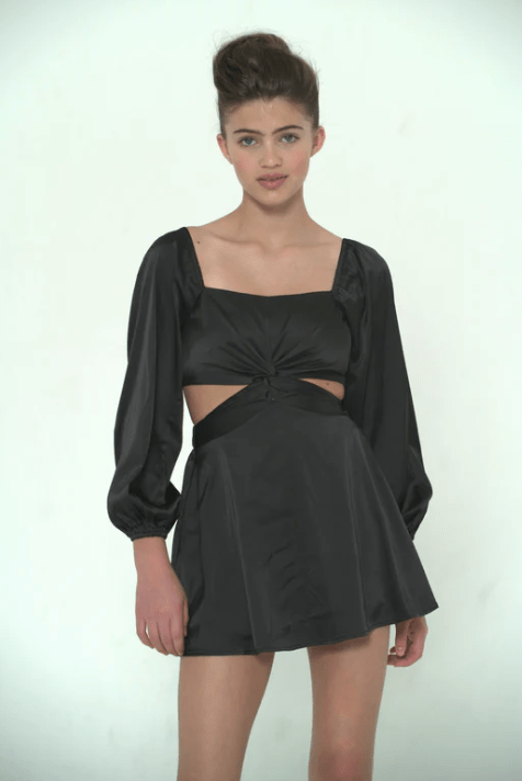 KatieJ Junior Ari Dress in Black Satin