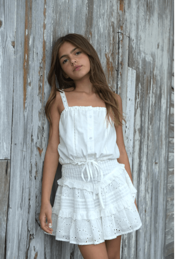 KatieJ Tween Willow Lace Top in White