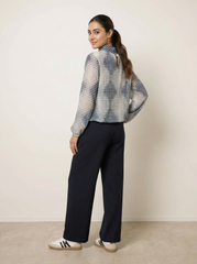 Spot Print Puffball Cowl Neck Blouse