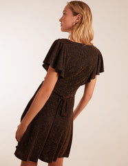 Metallic Flutter Sleeve Mini Dress