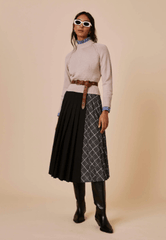 FINAL SALE Sfizio Pleated Checkered Wrap Skirt in Gray Madras Wool