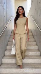 Avelora Pinstripe Tailored Set - Beige