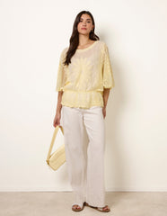 Sun Flower Lace Sleeve Blouse
