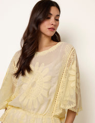Sun Flower Lace Sleeve Blouse