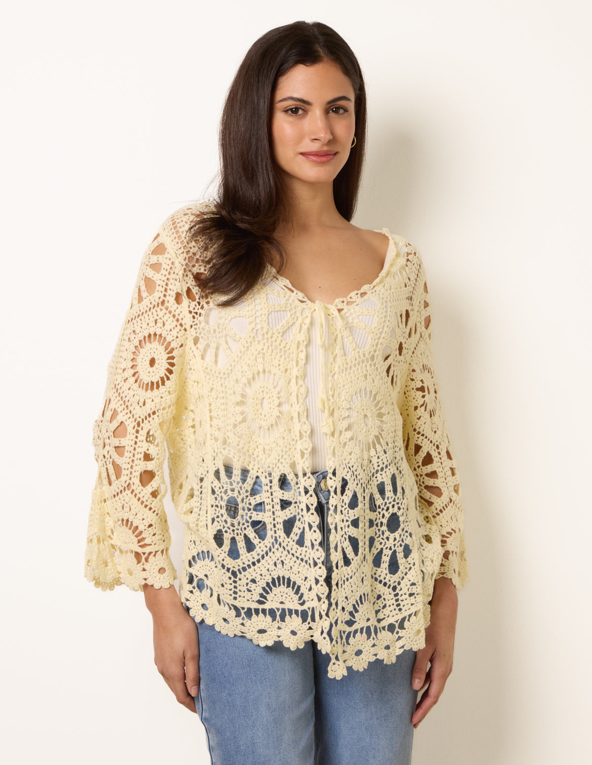 Long-Sleeved Crochet Cardigan
