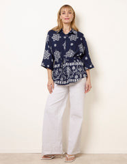Floral 3/4 Sleeve Tie Waist Shirt
