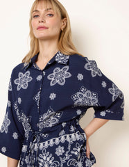 Floral 3/4 Sleeve Tie Waist Shirt