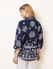 Floral 3/4 Sleeve Tie Waist Shirt