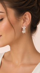 Rosalie Twin Flower Rhinestone Stud Earrings - Gold