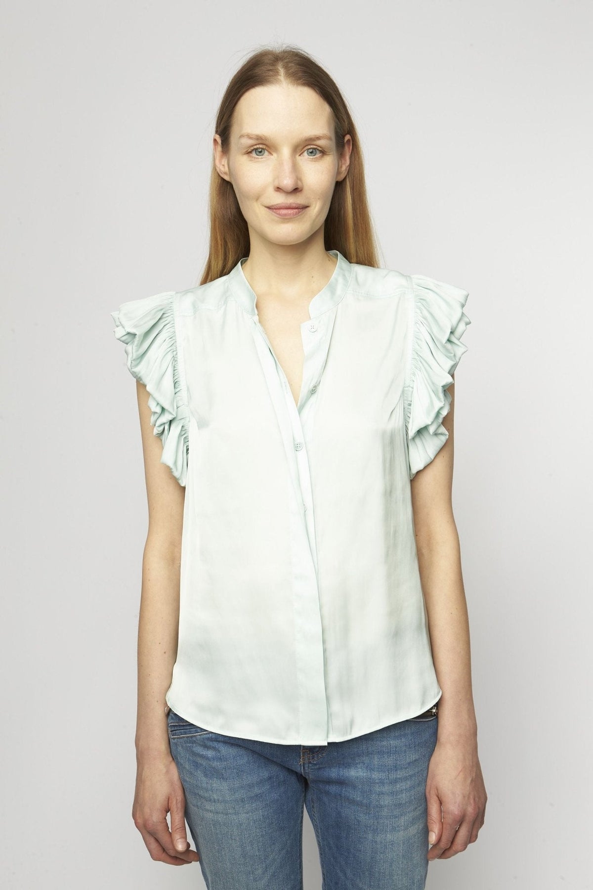 FINAL SALE- Zadig & Voltaire Tiza Satin Shirt in Celadon